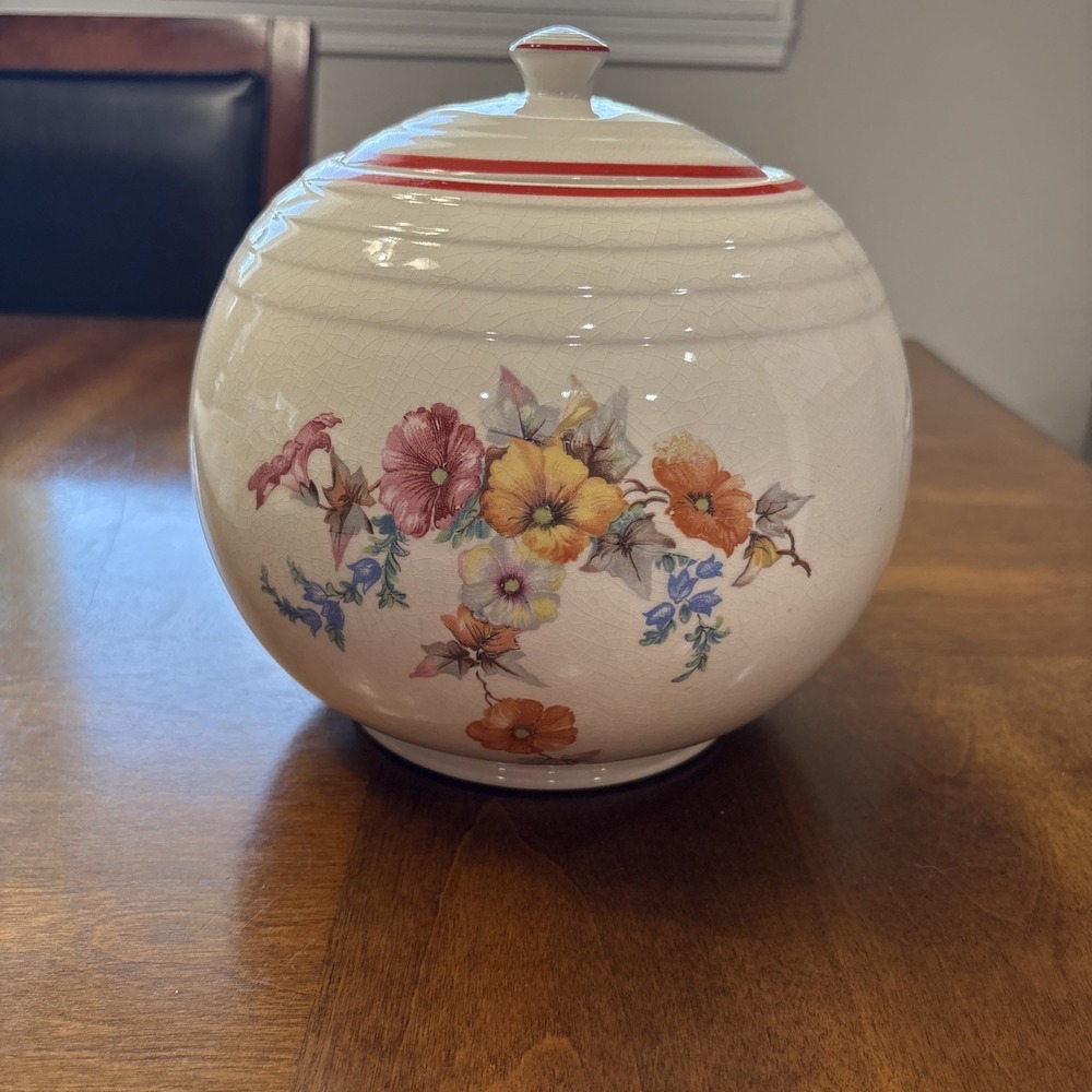 1930s VTG Floral Round Cookie Jar